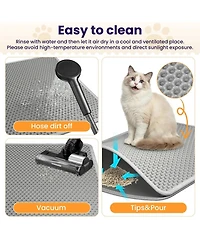Cumrige Waterproof Eva Cat Litter Mat, Double-Layer Honeycomb Litter Trapping Mat, Easy Clean Floor Protector for Cat Litter Box Area
