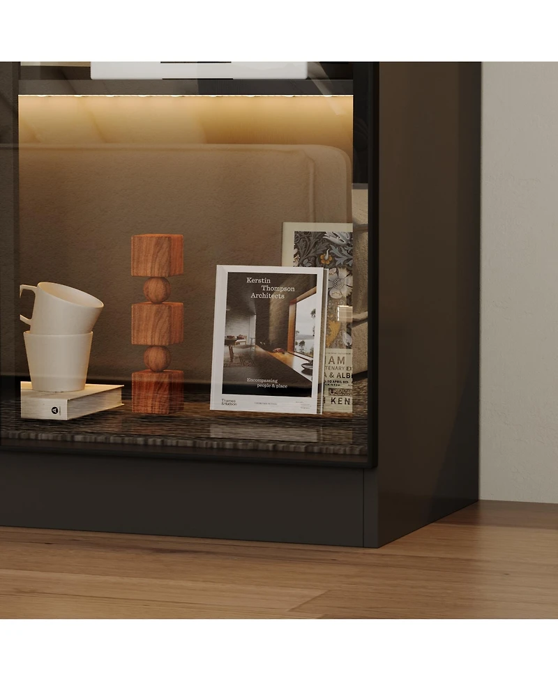 Homsee Modern 4-Door Led Bookcase Aluminum Frame Glass Display Cabinet Living Room Storage
