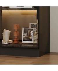 Homsee Modern 4-Door Led Bookcase Aluminum Frame Glass Display Cabinet Living Room Storage