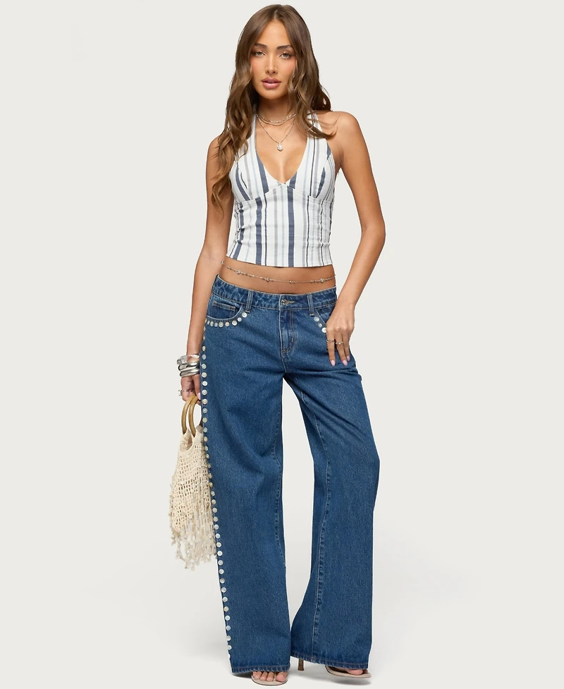 Edikted Women's Sofey Striped Denim Halter Top