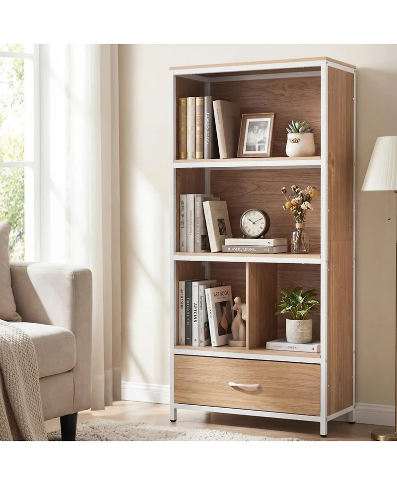 Slickblue Freestanding 56-Inch Bookcase with 5 Tiers and Drawer