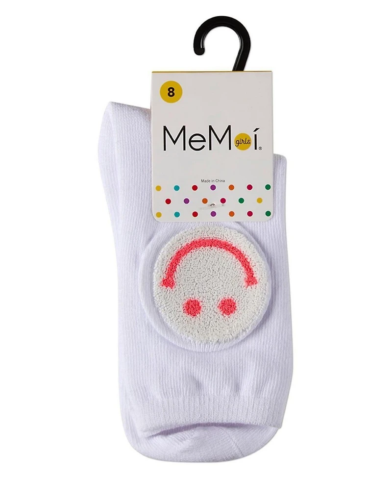 MeMoi Girls' Fuzzy Smiley Face Crew Socks