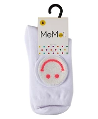 MeMoi Girls' Fuzzy Smiley Face Crew Socks