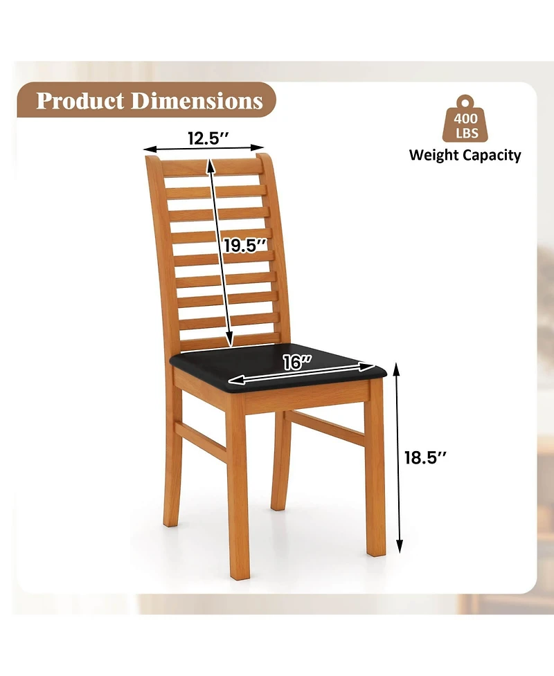Costway Modern Dining Chair Kitchen with Rubber Wood Legs and Slatted Backrest