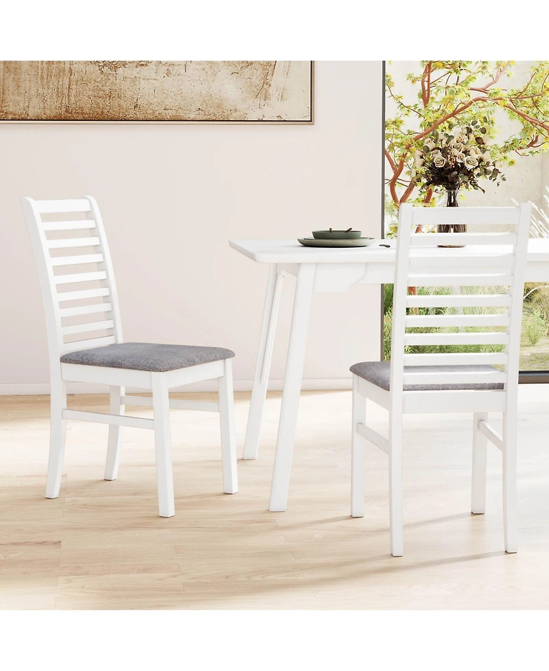 Costway Modern Dining Chair Kitchen Chair with Rubber Wood Legs and Slatted Backrest