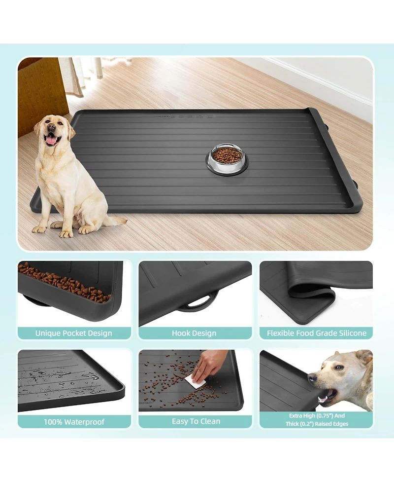 Aronkl Large Waterproof Pet Feeding Mat with Collection Pocket Anti Slip Bite Resistant