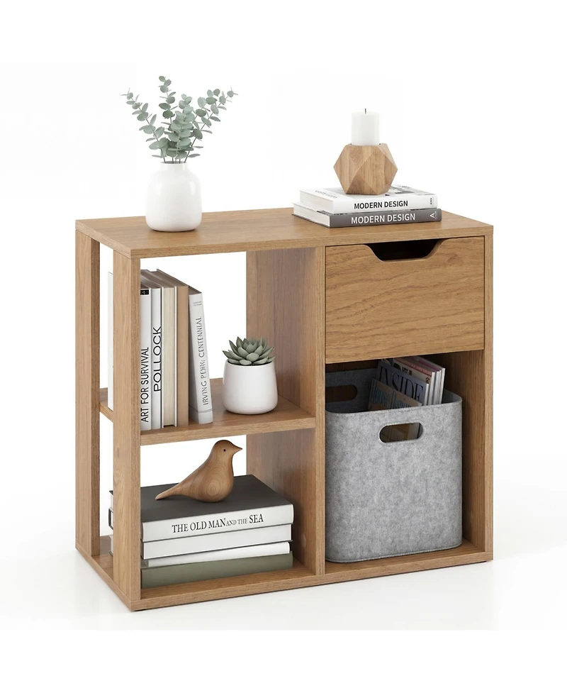 Slickblue Wooden 3-Cube Storage Bookcase with Drawer and 2-Tier Design