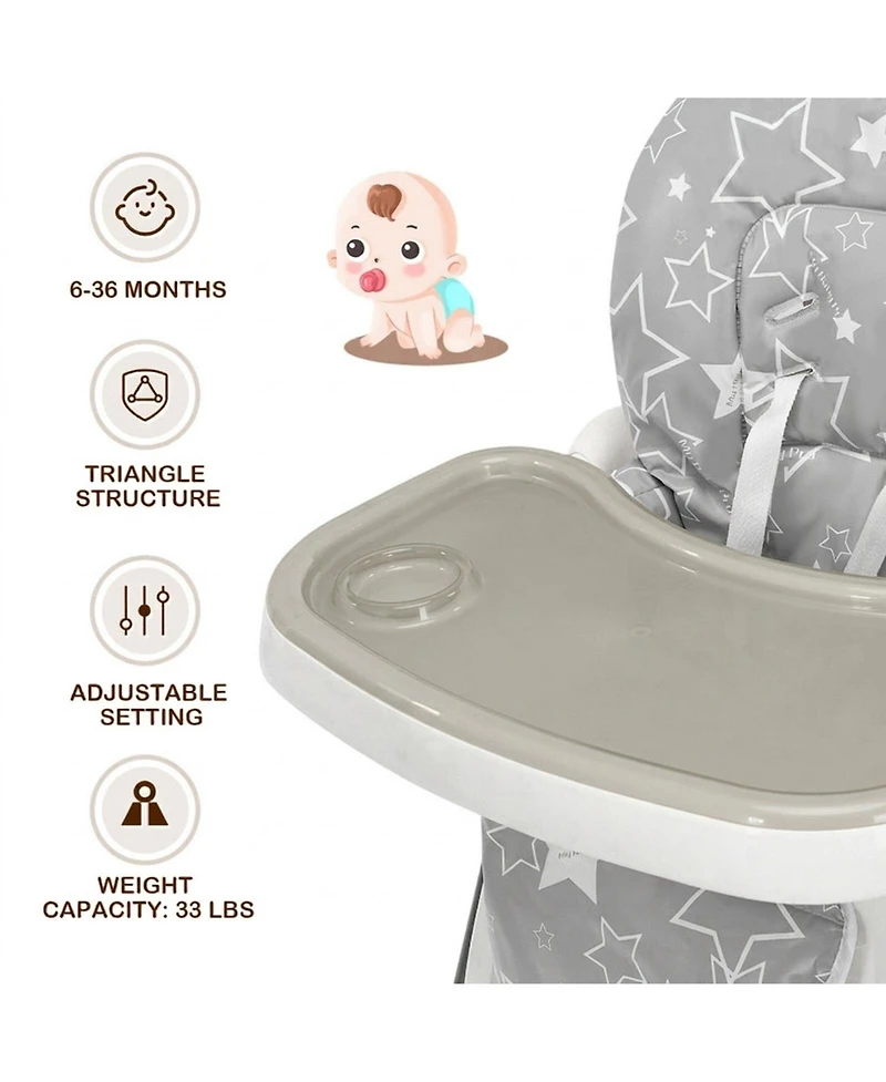 Gouun Toddler Folding High Dining Chair with 6 Level Height Adjustment and Wheels