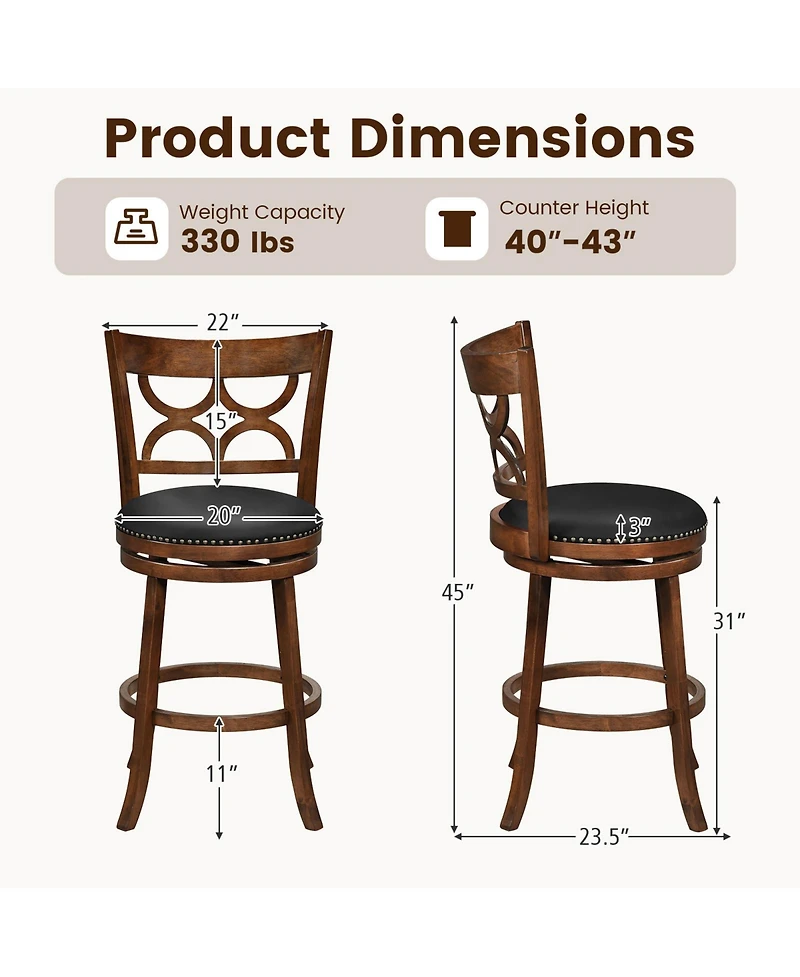 Slickblue Swivel Bar Stools Set of 2 with High Backrest & Wood Frame
