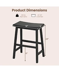 Slickblue Set of 2 24 Inch Counter Height Stools with Solid Wood Saddle Seats