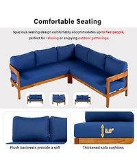 Asagikoiai Outdoor Patio Sectional Sofa, Solid Wood L-Shaped Conversation Set with Cushions-Asagikoiai