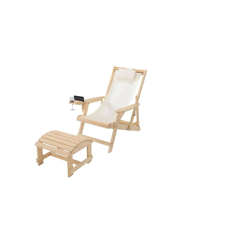 Jiallo Canvas Sling Chair With Cup And Wine Holder Ottoman (Set Of