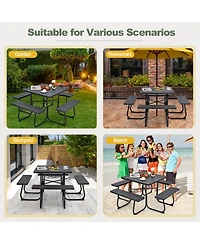 Gymax Outdoor Picnic Table 8-person Square Bench Set with 4 Benches and Umbrella Hole