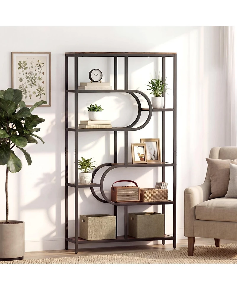 Slickblue Tall 5-Tier Bookcase with U-Shaped Open Shelves