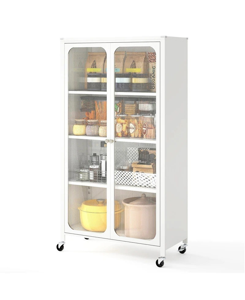 Slickblue 58 Inch Rolling Bookcase with Lockable Wheels and Adjustable Shelves