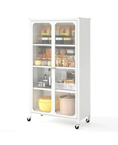 Slickblue 58 Inch Rolling Bookcase with Lockable Wheels and Adjustable Shelves