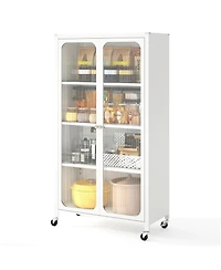 Slickblue 58 Inch Rolling Bookcase with Lockable Wheels and Adjustable Shelves