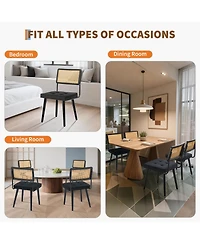 homfan Set of 4/6 Dining Chairs, Linen Upholstered Rattan Chairs with Cane Backrest and Wood Legs for Room or Kitchen
