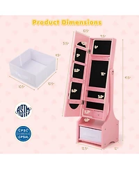 Gouun Freestanding Kids Jewelry Armoire with Full-Length Mirror