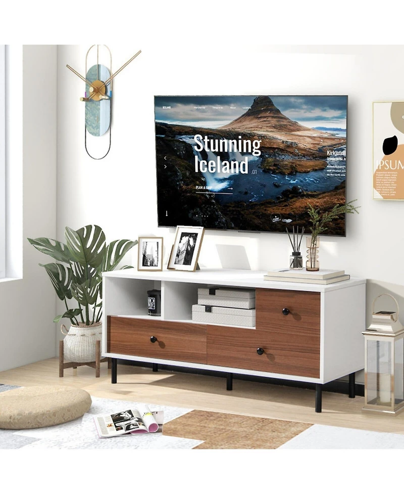 Gouun Mid-Century Tv Stand with 2 Cubbies and 3 Drawers for 50 in TVs