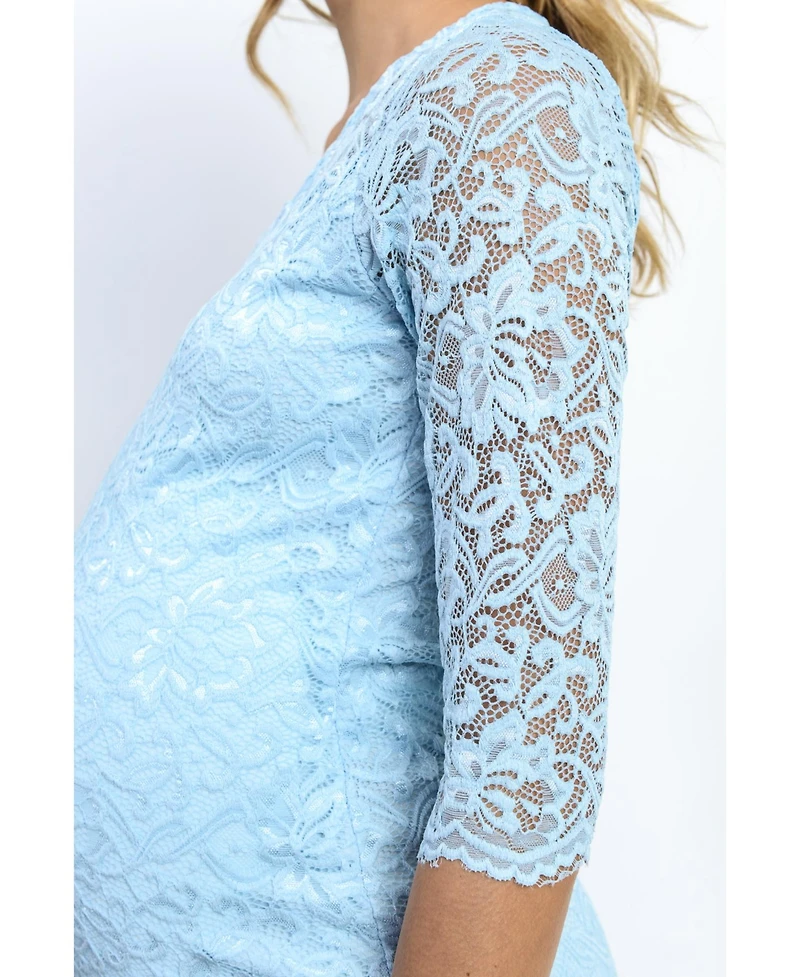 Hello Miz Maternity Bodycon Floral Lace Dress with 3/4 Sleeves