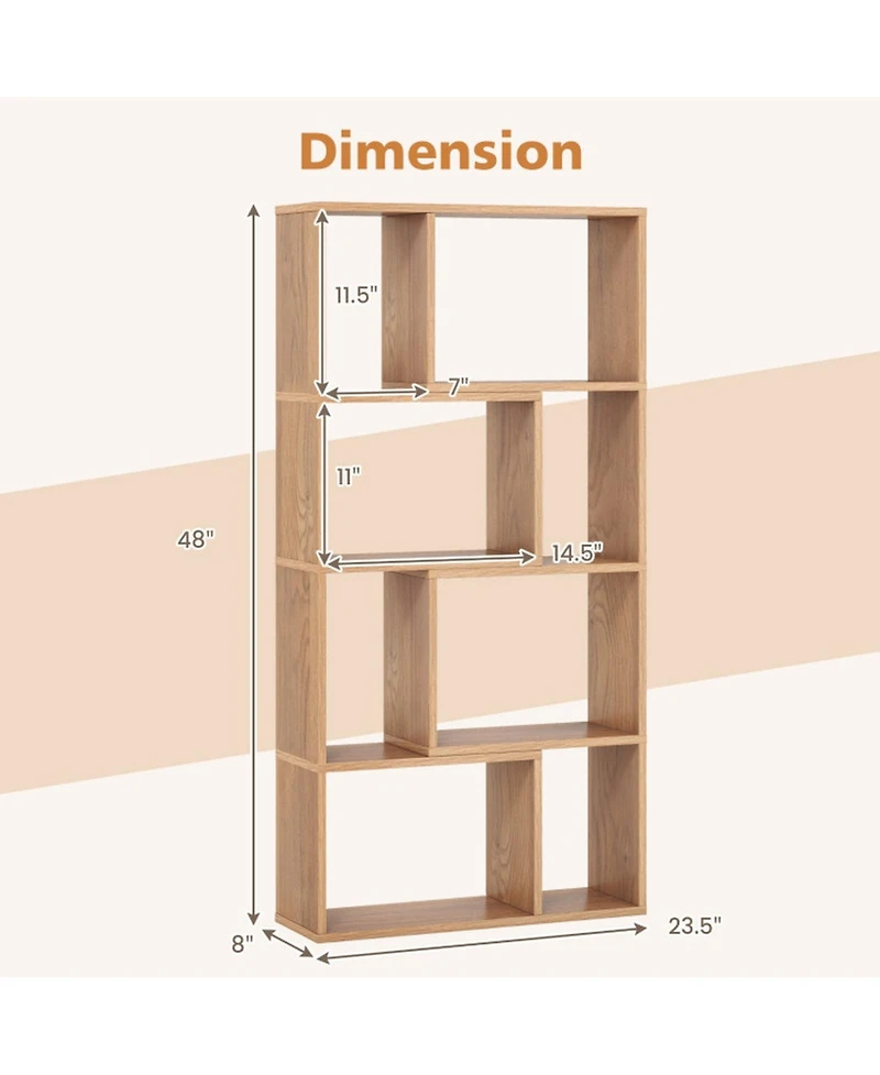 Gouun 48-Inch 4-Tier Geometric Bookshelf with 8 Open Cubes