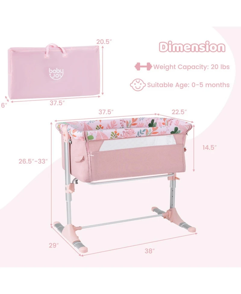 Gouun Baby Folding Bedside Bassinet Sleeper with 4 Adjustable Heights
