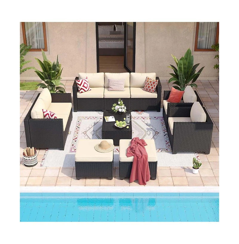 Aoxun Outdoor Patio Rattan Furniture Set with Steel Frame Waterproof Cushions and Free Covers