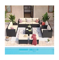 Aoxun Outdoor Patio Rattan Furniture Set with Steel Frame Waterproof Cushions and Free Covers