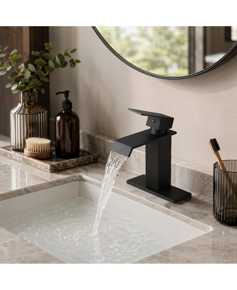 Phying Waterfall Spout Bathroom Faucet Single Handle Modern Vanity Sink Faucet Single Hole Minimalist Basin Faucet for Bathroom Home Decoration