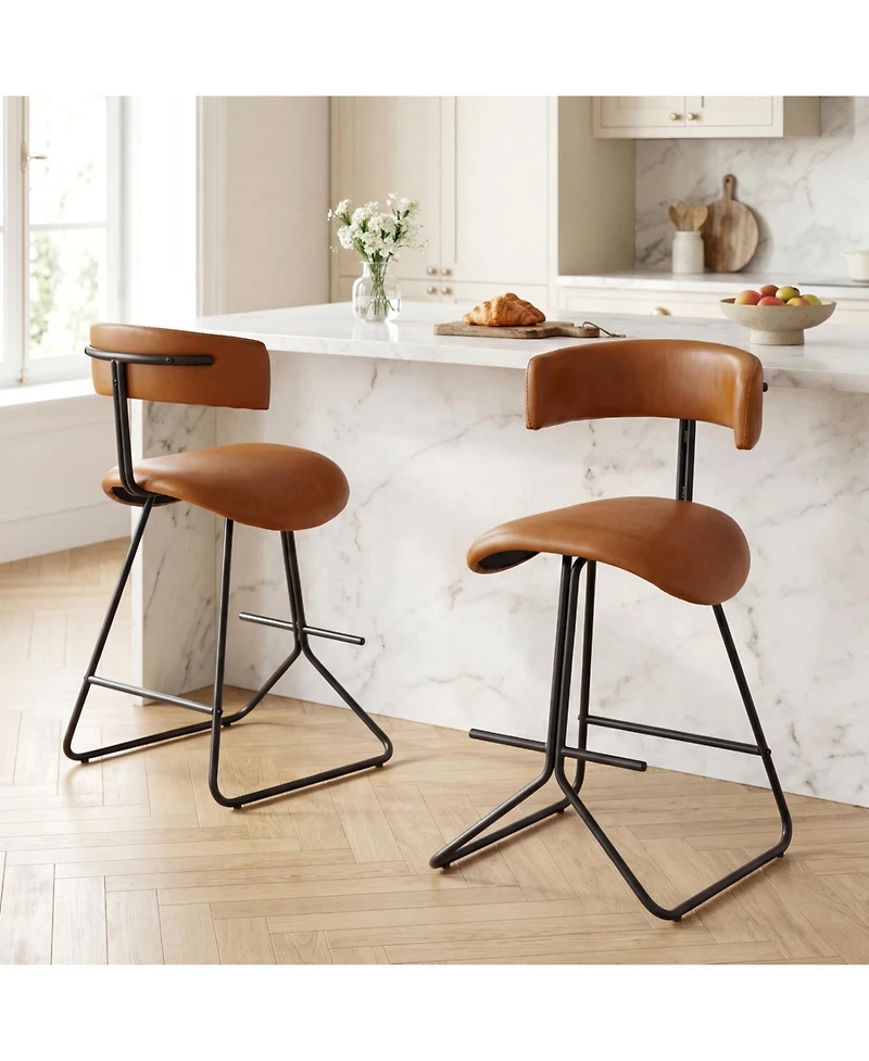 Slickblue Set of 2 25 Inch Upholstered Counter Height Stools Faux Leather Chairs