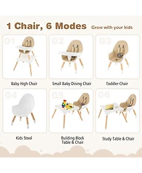 Gouun Toddler 5 in 1 Wooden Convertible High Chair with Detachable Tray and Cup Holder