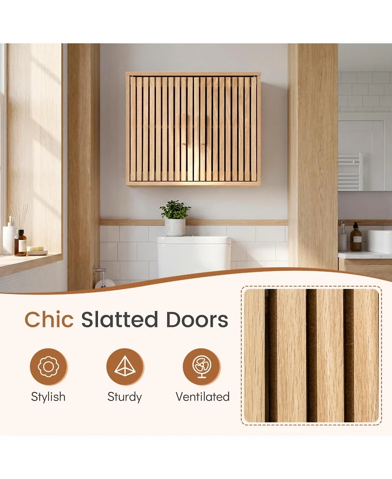Volenca Bathroom Wall Cabinet with 2 Slatted Doors and 3 Adjustable Shelves, 24-in W