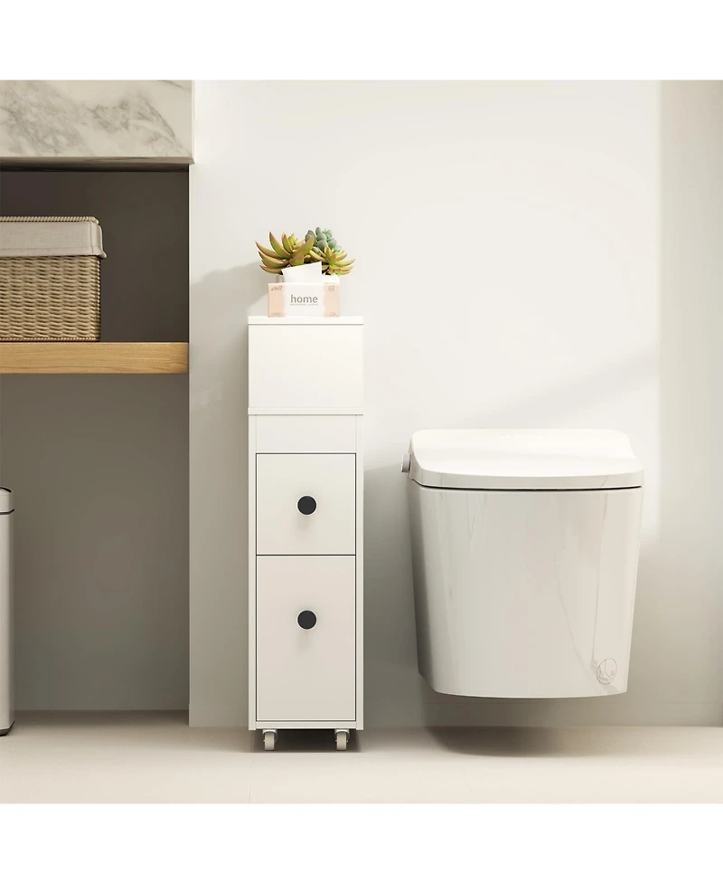 Volenca Slim Bathroom Cabinet Wooden Toilet Organizer with Deep Slide Out Drawers