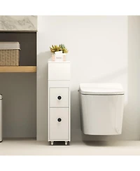 Volenca Slim Bathroom Cabinet Wooden Toilet Organizer with Deep Slide Out Drawers