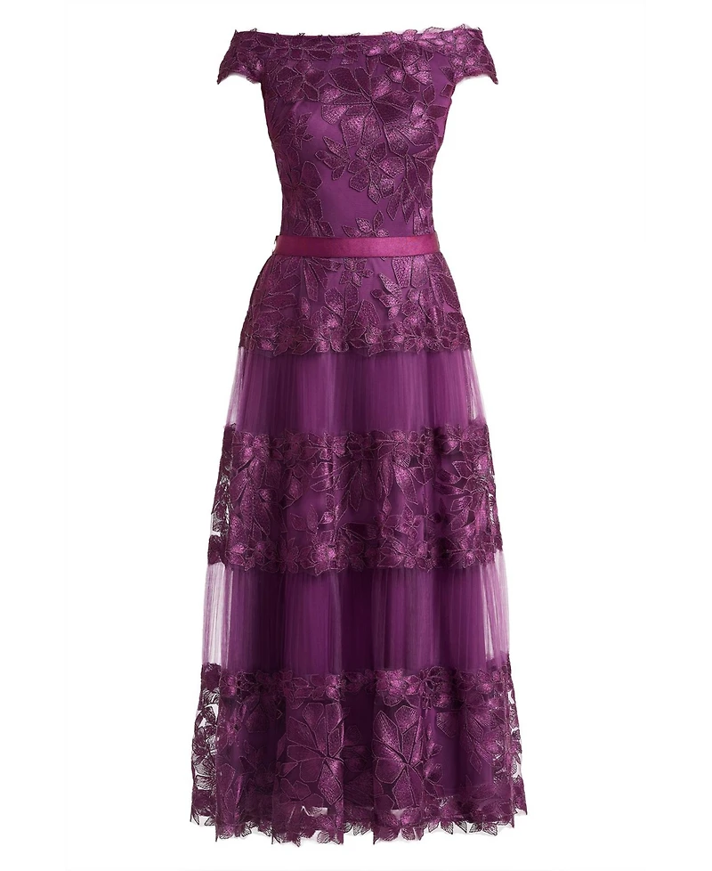 Tadashi Shoji Women's Adriane Floral Embroidered Tea-Length Dress