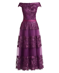 Tadashi Shoji Women's Adriane Floral Embroidered Tea-Length Dress