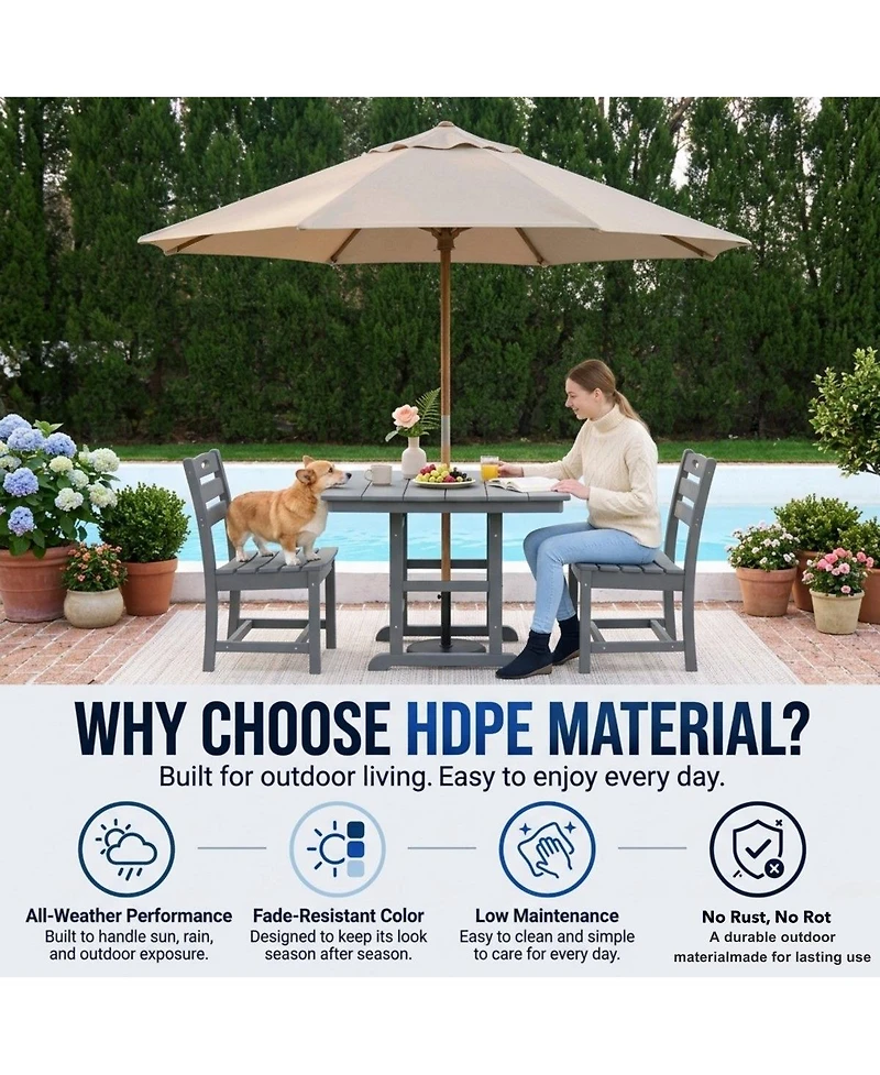 Asagikoiai 3-Piece Hdpe Outdoor Patio Dining Set with 37.8" Table and 2 Chairs, All-Weather Bistro
