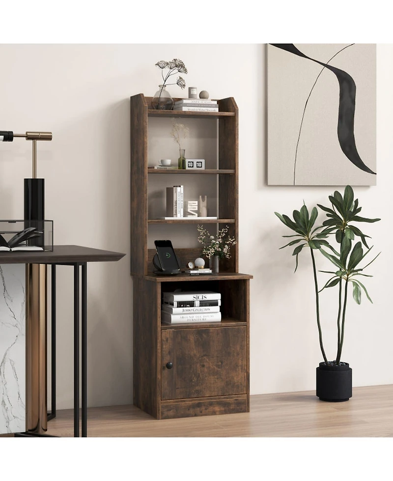 Gouun 6-Tier Bookshelf Nightstand Charging Station Cabinet 2 Usb Ports