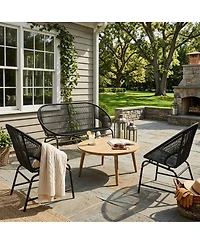 Asagikoiai Piece Rattan Outdoor Conversation Set with Loveseat and Chairs Acacia Wood Table