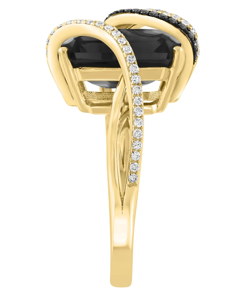 Effy Collection Onyx, White Diamond (1/5 ct. t.w.) & Black Diamond (1/10 ct. t.w.) Ring in 14k Yellow Gold