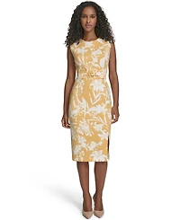 Calvin Klein Women's Printed Crewneck Belted Dress