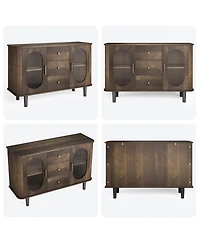 homfan 47.2 Inch Mid-Century Fluted Glass Sideboard with 3 Drawers, Adjustable Shelves and Anti-Wobble Base, Coffee Bar Entryway Credenza