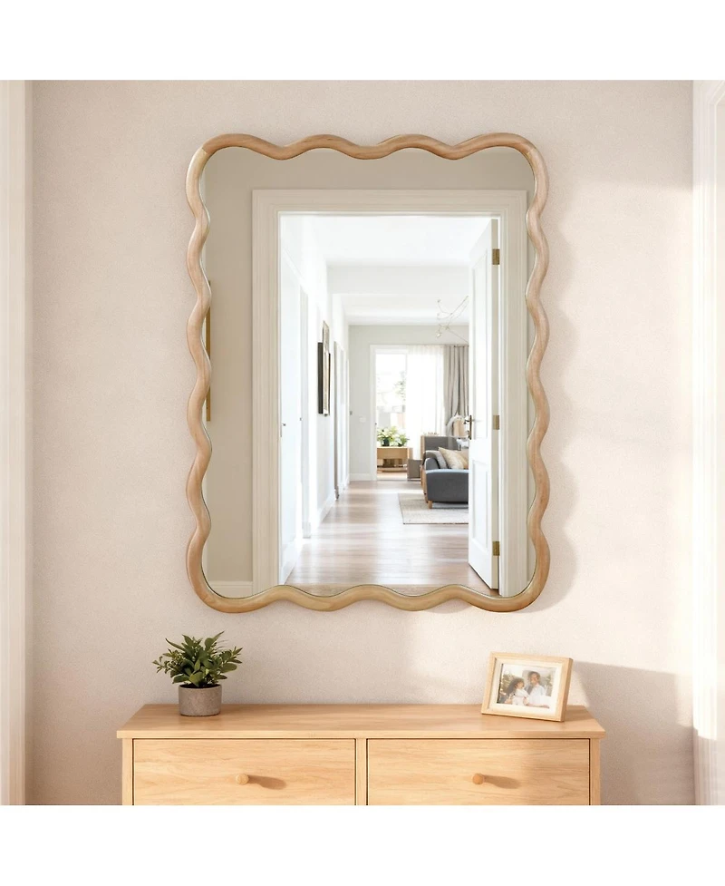 Laoties 30" x 40" Wavy Wall Mirror, Solid Wood Bathroom Vanity Mirror for Bedroom, Entryway and Living Room