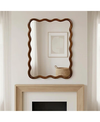 Laoties 30" x 40" Wavy Wall Mirror, Solid Wood Bathroom Vanity Mirror for Bedroom, Entryway and Living Room