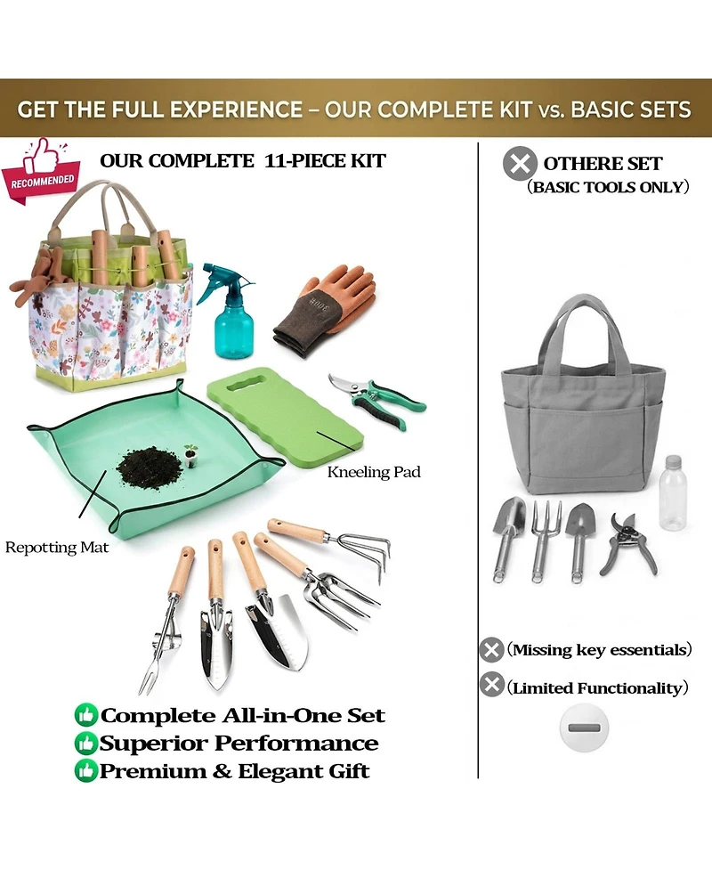 Xdovet Heavy duty stainless steel gardening tool set with storage bag