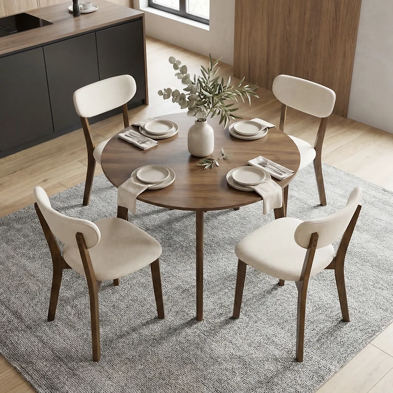 Costway Upholstered Dining Chairs with Solid Rubber Wood Frame, Curved Backrest