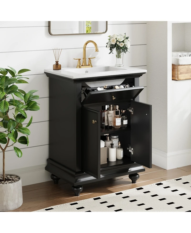 Phying 24 Inch Modern French Bathroom Vanity Freestanding Cabinet Farmhouse Bathroom Home Furniture