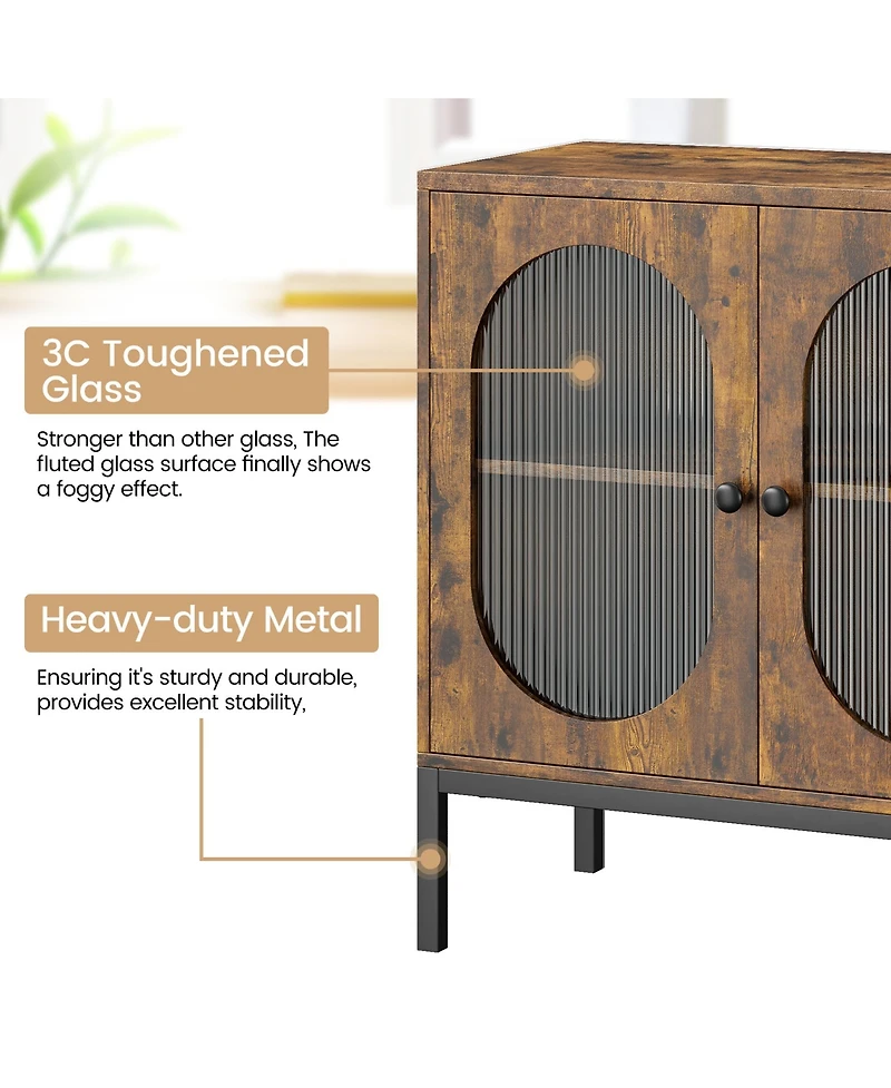 homfan 36 Inch Engineered Wood Oval Rattan Door Sideboard Buffet Cabinet, Storage Credenza with Metal Frame for Dining Room Living