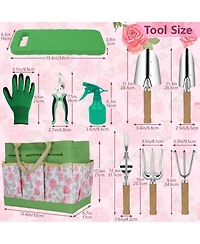 Xdovet Garden Tools Set Wooden Handle Organizer Bag Floral Pattern